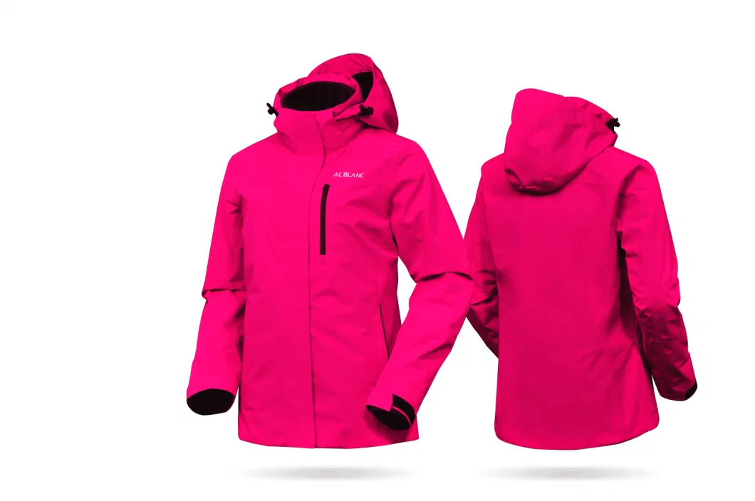 Women Windbreaker Outdoor Breathable Clothing 2 in 1 Winter Sport Waterproof Windproof Fashion Ski Jacket with Hoodie Red Fabric